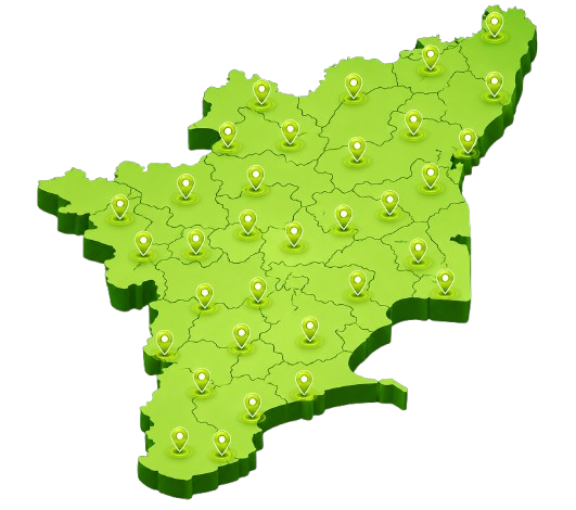 Map of Tamil Nadu showing dealer locations